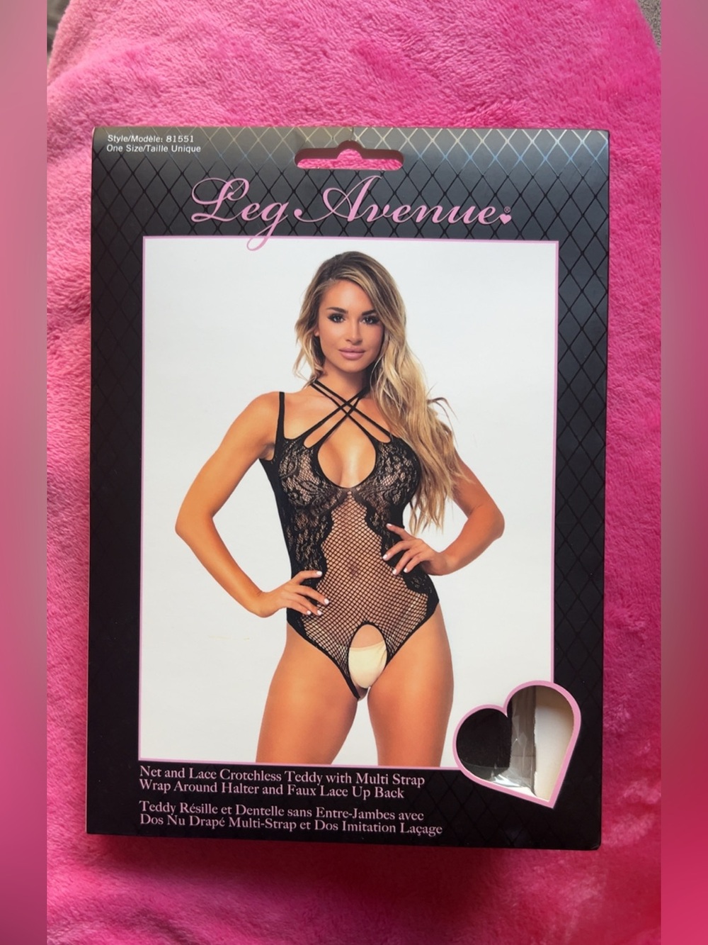 NEW| Leg Avenue Lace Fishnet Crotchless Teddy Strappy Halter Lingerie Women
